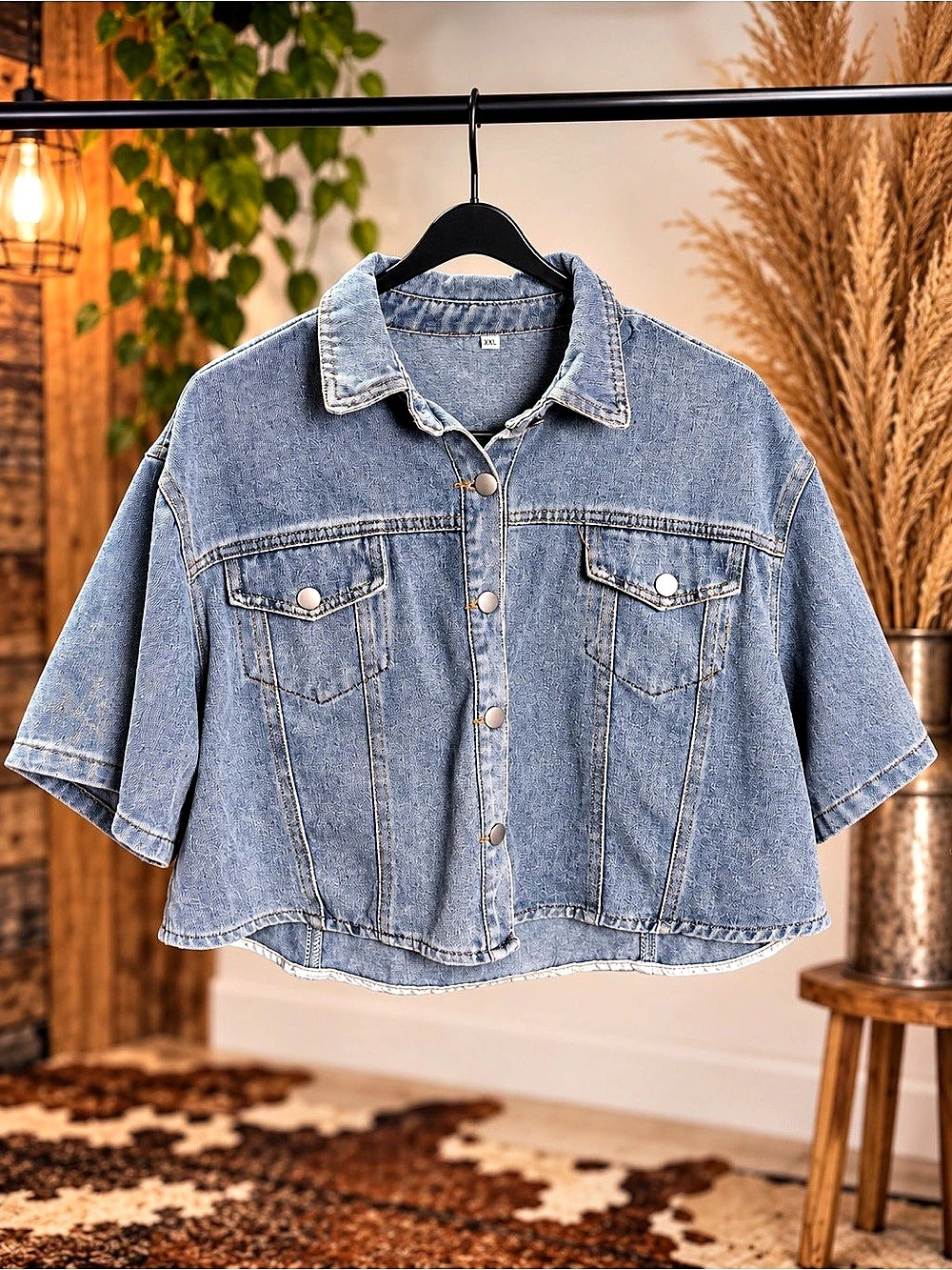 Handmade Upcycled Denim Crop Top Featuring Led-Zeppelin Graphic